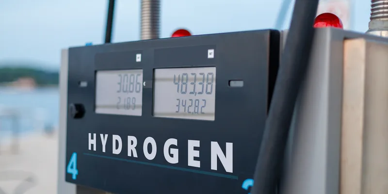 Hydrogen refueling pump displaying fuel prices